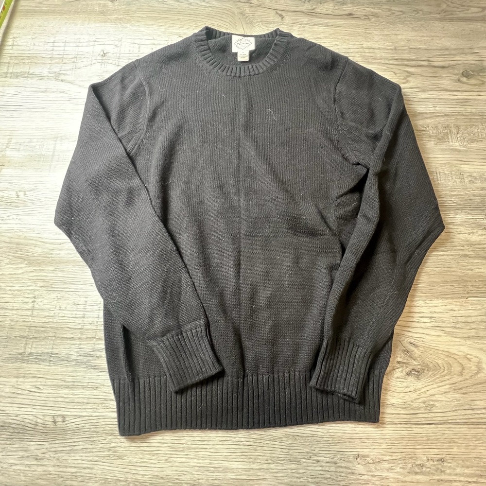 St Johns Bay Sweater Mens Medium Black Cotton Crewneck Long Sleeve Pullover R5